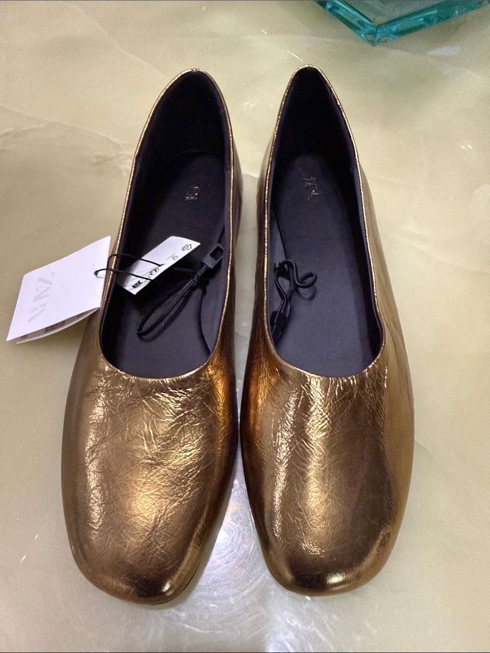 Zara Metallic Gold Ballet Flats size 38